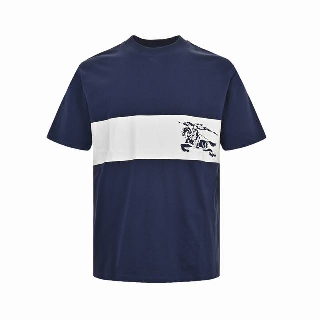 Burberry 24Ss white horizontal striped warhorse print short sleeves The fabric i