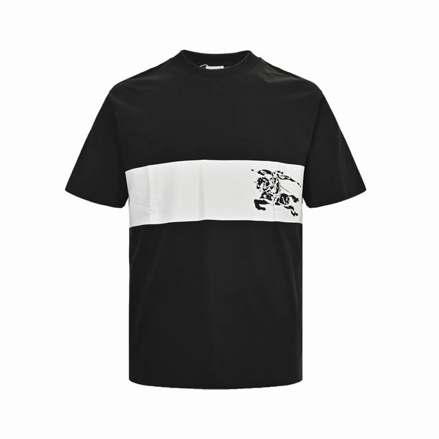 Burberry 24Ss white horizontal striped warhorse print short sleeves The fabric i