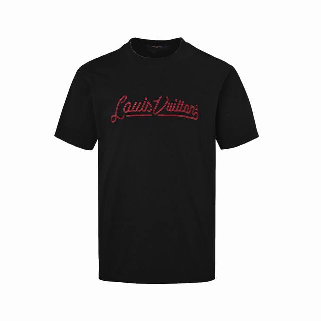 Louis Vuitton 25Ss Cursive Letters Embroidery Short Sleeves Made of 300G double