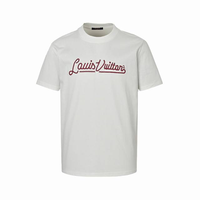 Louis Vuitton 25Ss Cursive Letters Embroidery Short Sleeves Made of 300G double