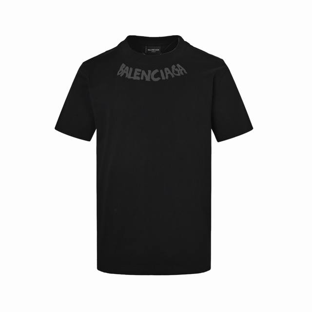 Balenciaga 25Ss Neckline Letter Foam Print Short Sleeves The fabric is made of 3
