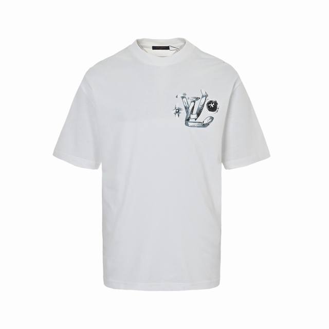 Louis Vuitton hand-painted graffiti letter print short sleeves The fabric is mad