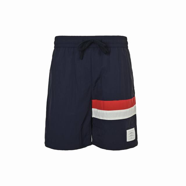 Thom Browne 25Ss red, white and blue tricolor ribbon beach shorts The fabric is