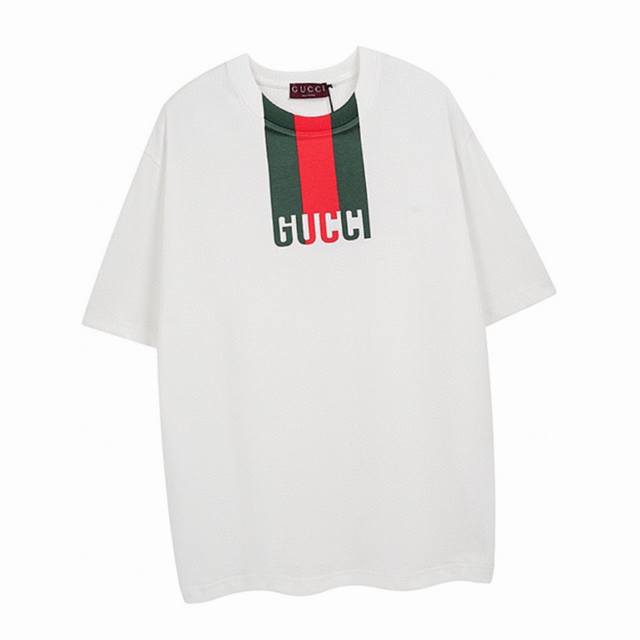 Gucci Summer new classic red and green color matching print round neck short sle