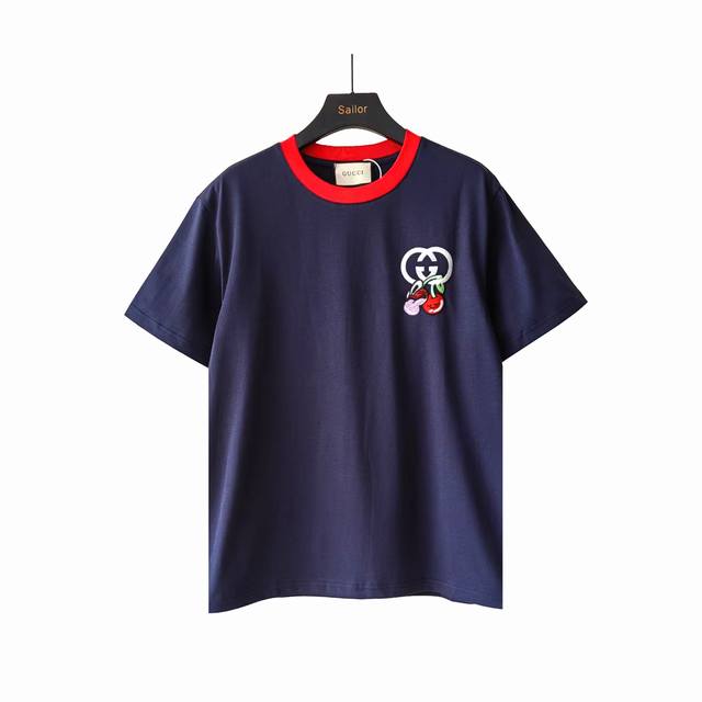 Actual details + details Gucci Double Glogo Cherry Pendant Short Sleeve T-shirt