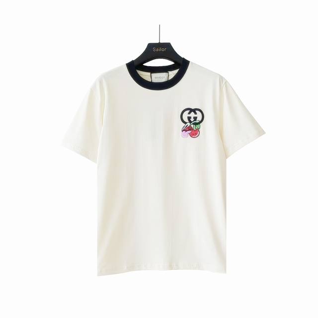 Actual details + details Gucci Double Glogo Cherry Pendant Short Sleeve T-shirt