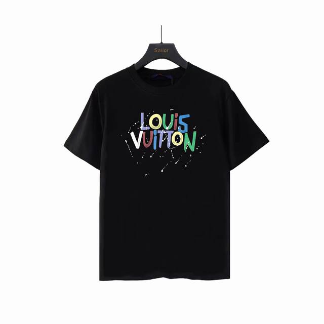 Actual details + size chart Louis Vuitton Rainbow Letter Print Short-Sleeved T-S