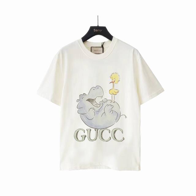 Actual shot details + size chart Gucci funny cartoon playful hippo round neck sh