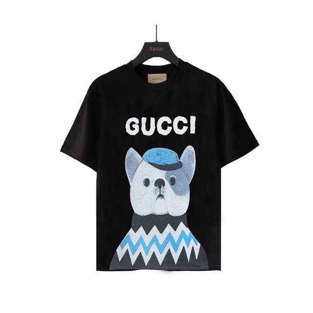 Actual details + size chart Gucci funny cartoon dog-like round neck short-sleeve