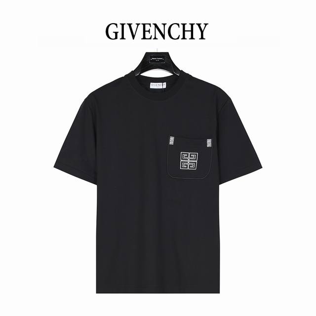 Givenchy 25Ss 4G grid pocket embroidered short-sleeved T-shirt Highest version c