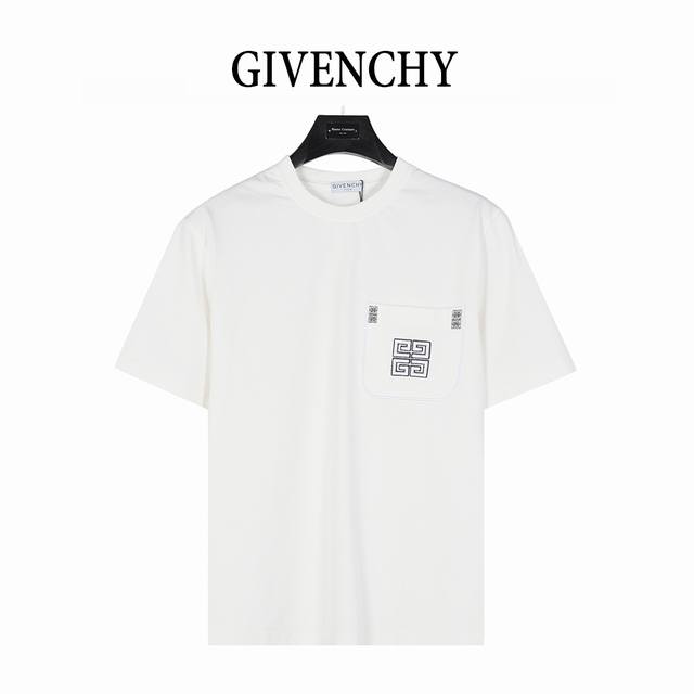 Givenchy 25Ss 4G grid pocket embroidered short-sleeved T-shirt Highest version c