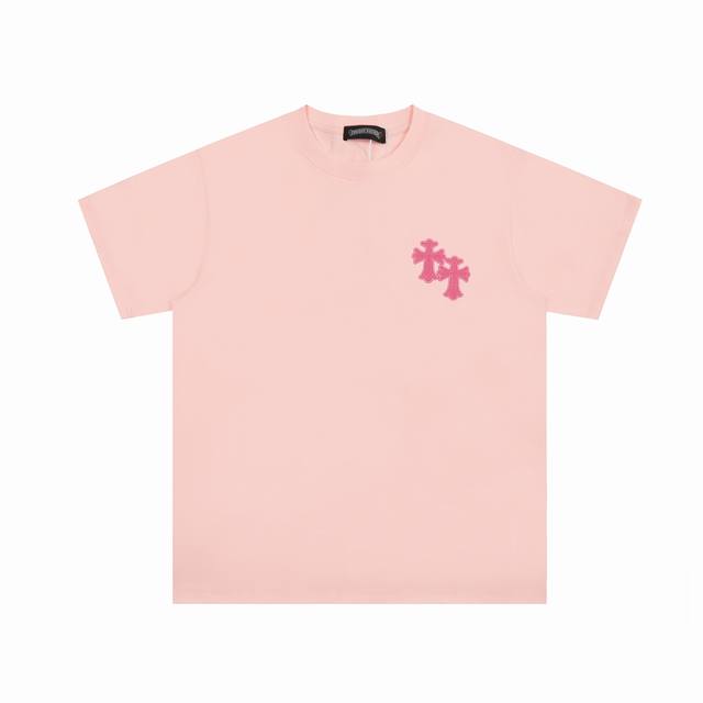 High version Chrome Hearts pink leather embroidered horseshoe small iron label s