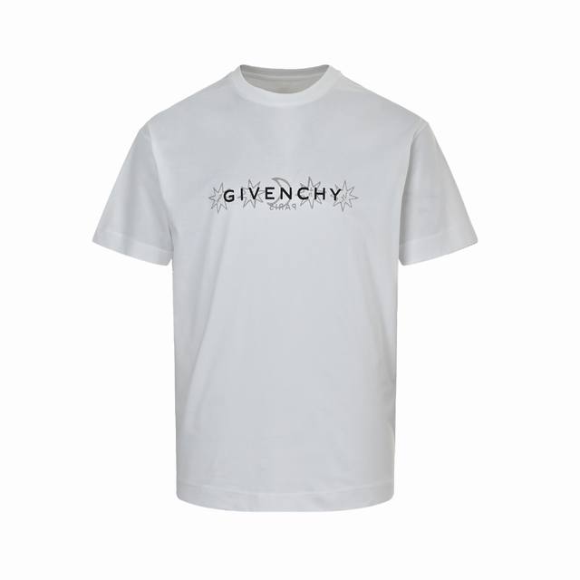 Givenchy Tarot Star Print Short Sleeves Round Neck Ribbed Stitching, Front and B
