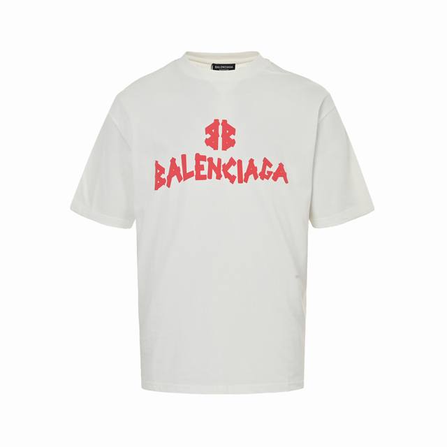 Balenciaga 25Ss Tape Letter Foam Print Short Sleeve Made of double yarn plain we