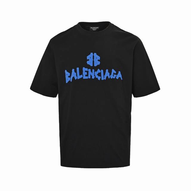 Balenciaga 25Ss Tape Letter Foam Print Short Sleeve Made of double yarn plain we