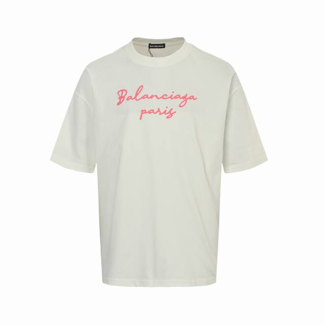 Balenciaga 25Ss pink letter pressed short sleeves The fabric is made of customiz