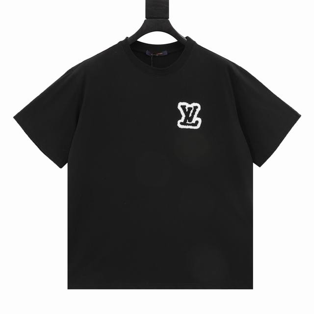 Louisvuitton short-sleeved T-shirt with flocked embroidery of the old flower log