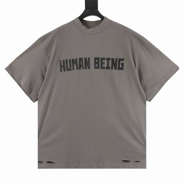 Balenciaga Human series letter-breaking irregular hem short-sleeved T-shirt Made