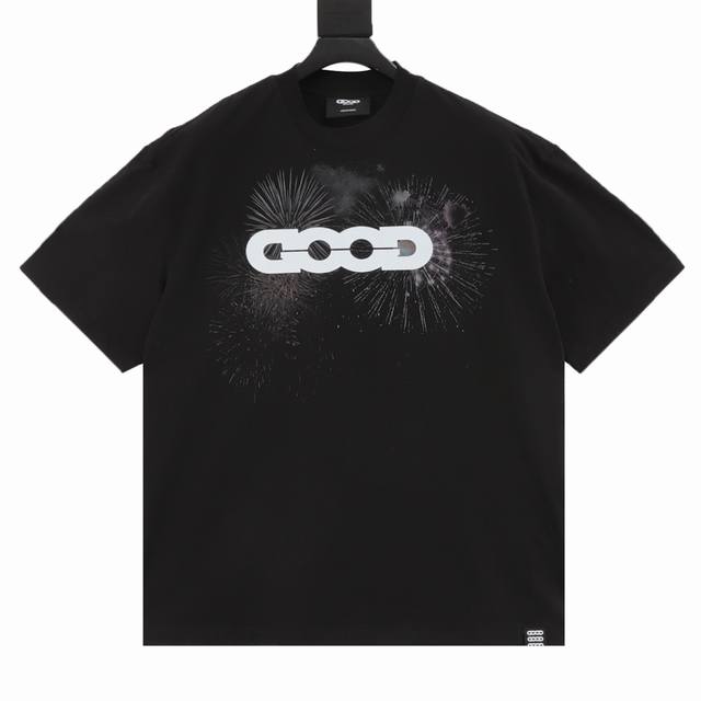 Goodbrand Ss25 Fireworks Logo Short Sleeve T-shirt Unisex 350g fabric Color: Bla