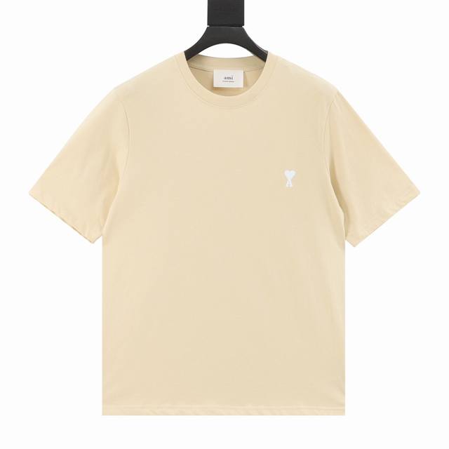 Ami round neck flat embroidery small white heart T-shirt Ami round neck flat emb