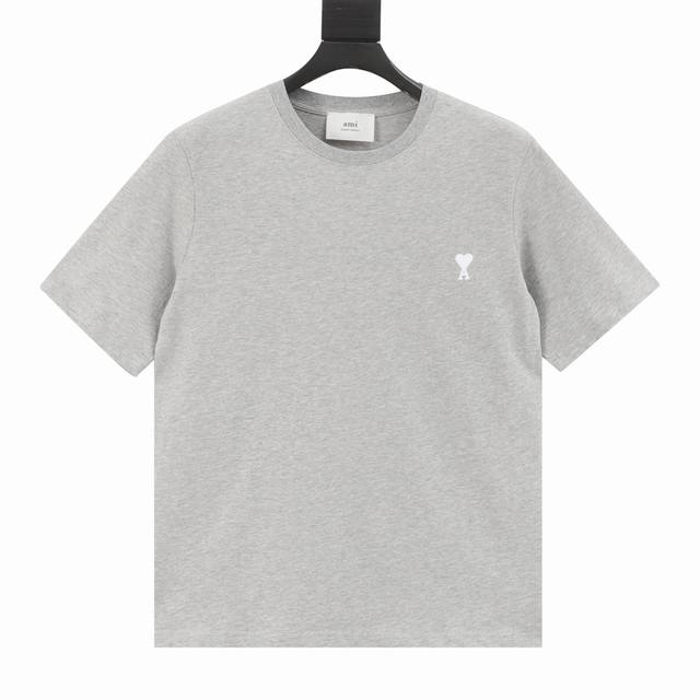 Ami round neck flat embroidery small white heart T-shirt Ami round neck flat emb