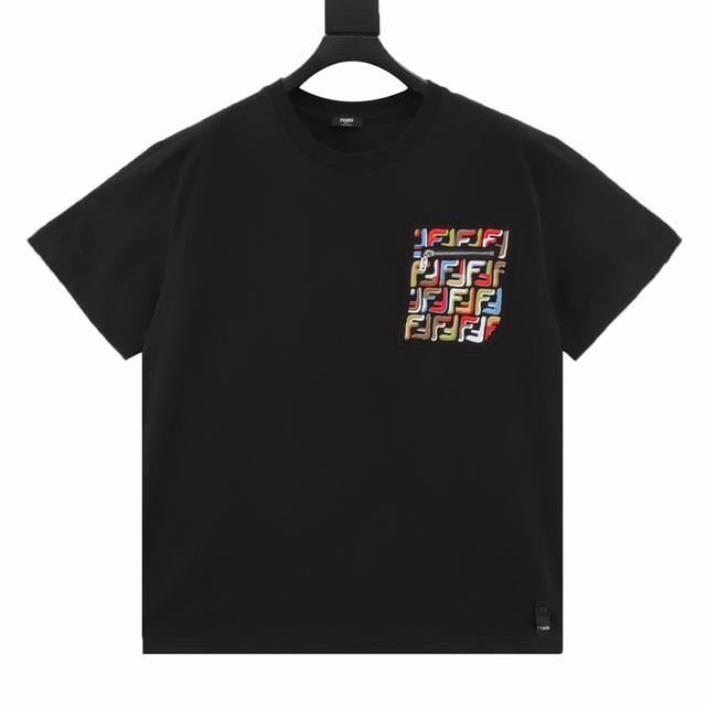 Fendi Ff colorful embroidered pocket zipper short-sleeved T-shirt Customized 50-
