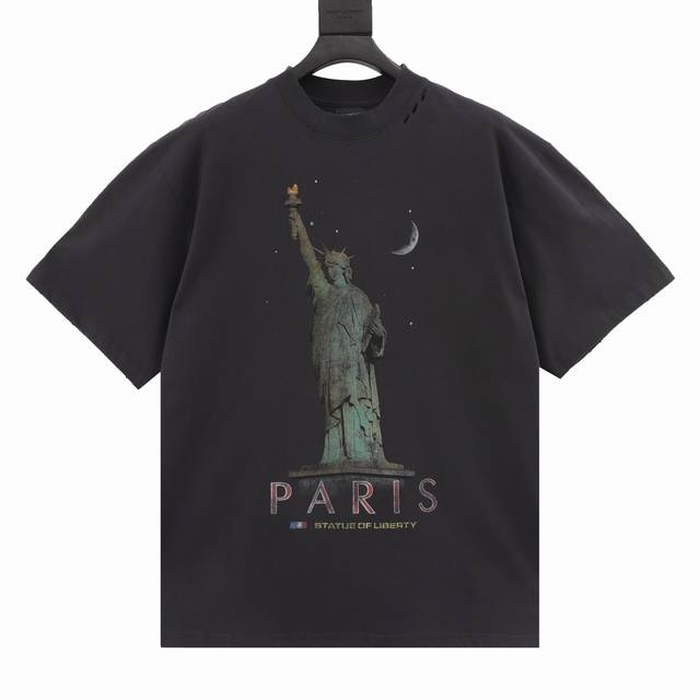 Balenciaga Statue of Liberty Printed Round Neck Short Sleeves Retro jersey fabri