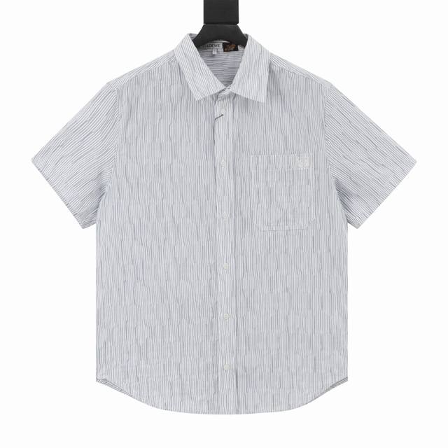 Loewe striped wave texture short-sleeved shirt The triple golden ratio cotton bl