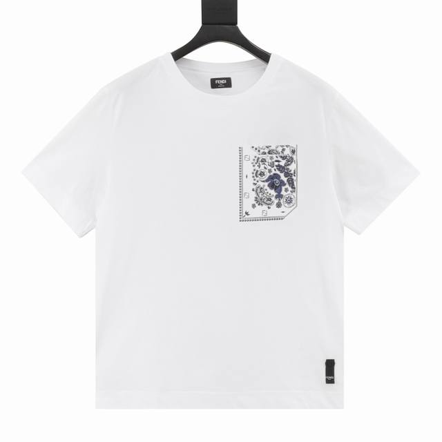 Fendi Fendi Fd Coral Flower Pocket Short Sleeve T-shirt It is woven with high-co