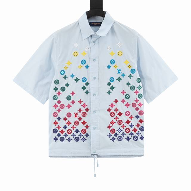 Louis Vuitton short-sleeved shirt with hollow monogram embroidery is made of hig