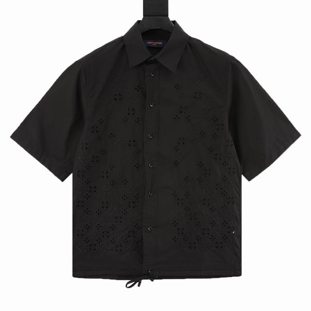Louis Vuitton short-sleeved shirt with hollow monogram embroidery is made of hig