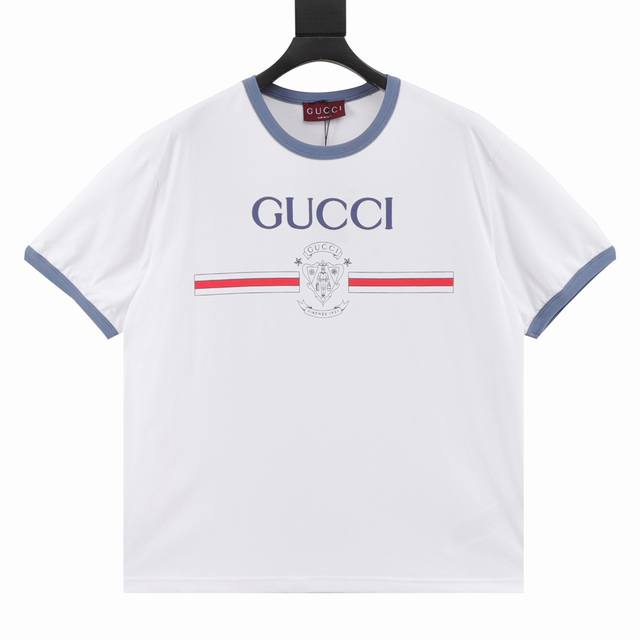 Gucci new colorblock print round neck T-shirt Customized high-weight knitted cot