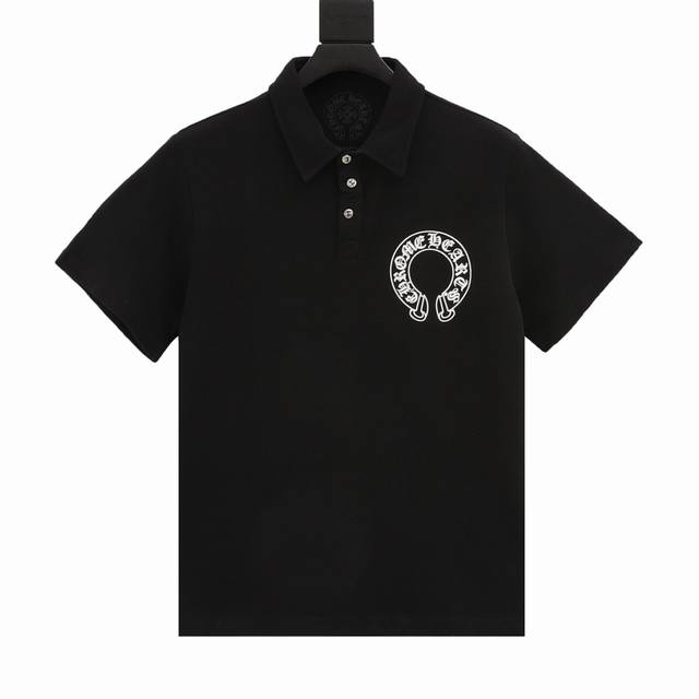 Chromehearts short-sleeved polo shirt with horseshoe print is made of cotton piq