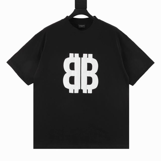 Balenciaga Parisian family foam letter Bb printed short sleeves The fabric is ma