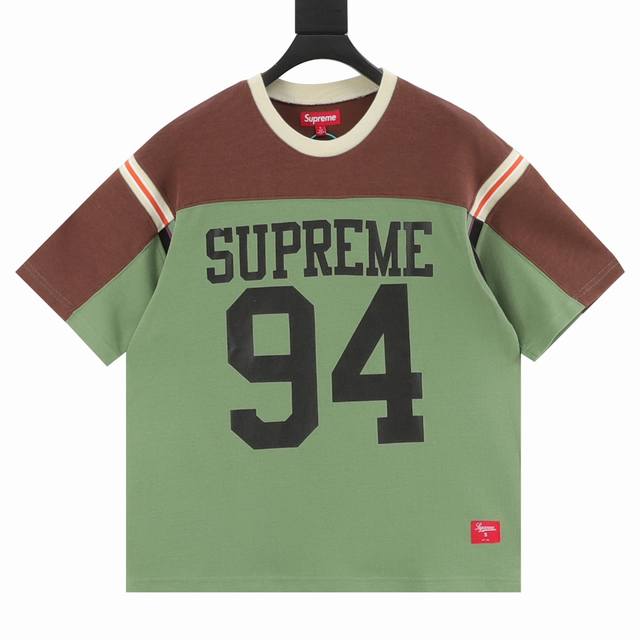 Supreme Ss25 Week8 Split SS Football Top with patchwork pattern, ribbed round ne