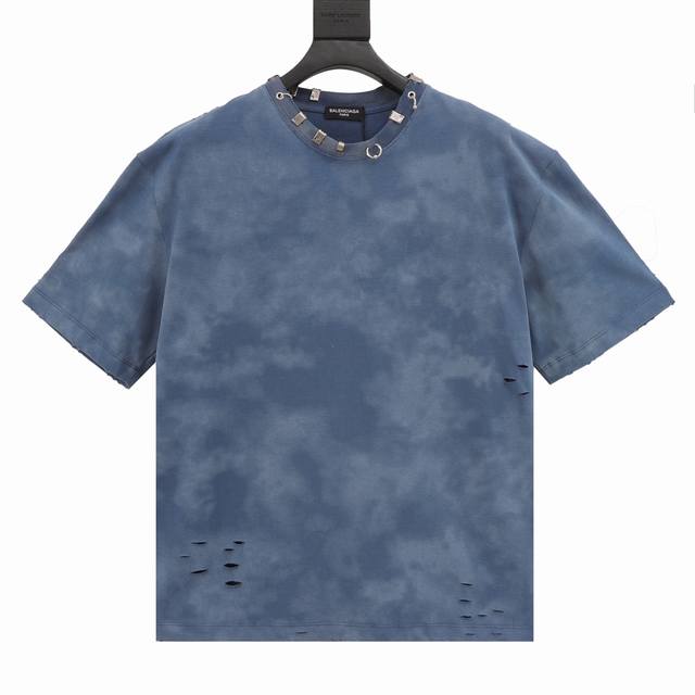Balenciaga rivet puncture washed hole short sleeves Custom-woven and dyed nation