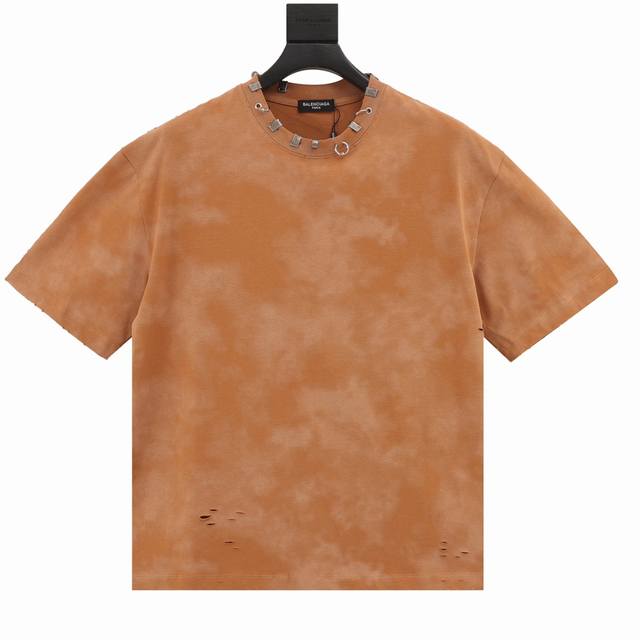 Balenciaga rivet puncture washed hole short sleeves Custom-woven and dyed nation