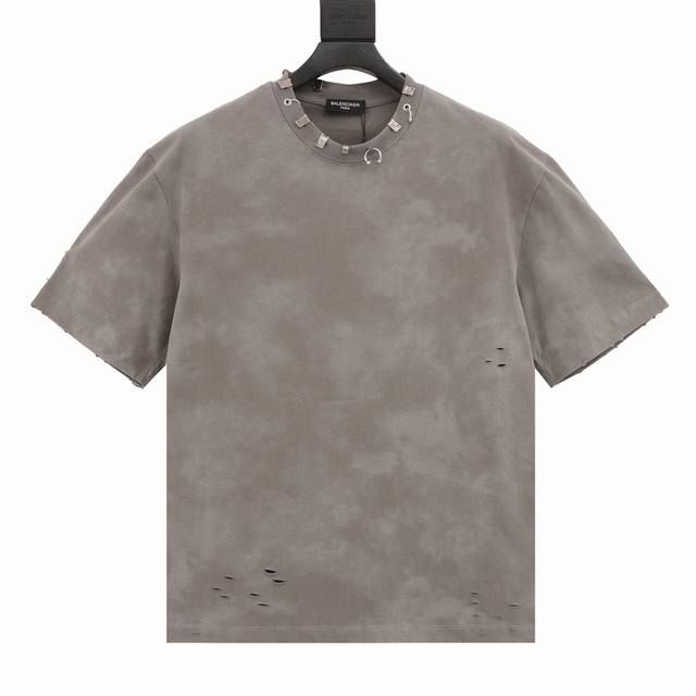 Balenciaga rivet puncture washed hole short sleeves Custom-woven and dyed nation