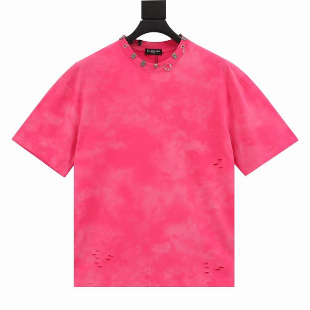 Balenciaga rivet puncture washed hole short sleeves Custom-woven and dyed nation