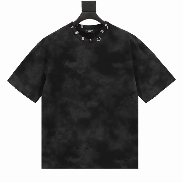 Balenciaga rivet puncture washed hole short sleeves Custom-woven and dyed nation