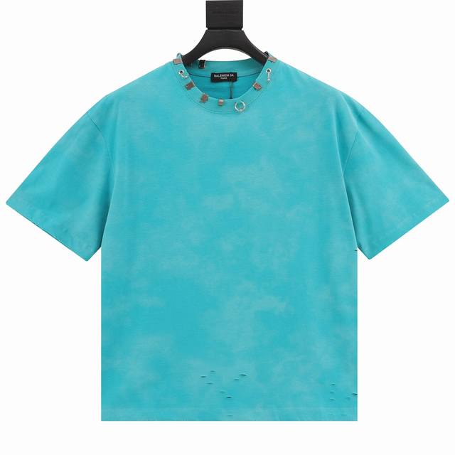 Balenciaga rivet puncture washed hole short sleeves Custom-woven and dyed nation