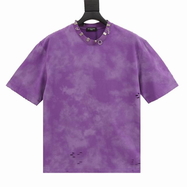 Balenciaga rivet puncture washed hole short sleeves Custom-woven and dyed nation