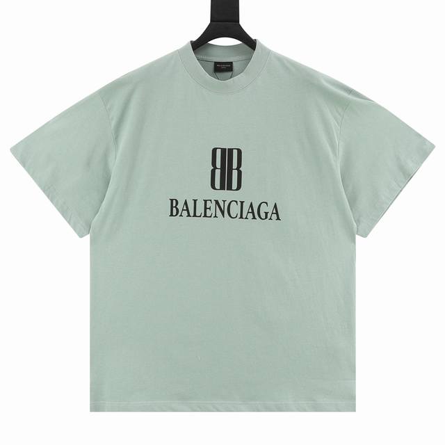 Balenciaga double B letter print round neck short sleeves is made of double yarn