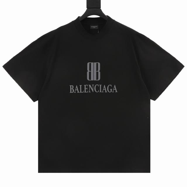 Balenciaga double B letter print round neck short sleeves uses double yarn plain