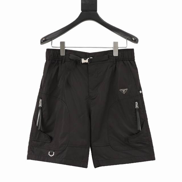 Prada triangle logo zipper pocket shorts Custom-woven and dyed high-density plai