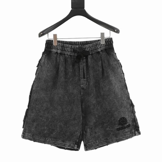 Kailas 25Ss embroidered washed shorts American heavy washed distressed ripped sh