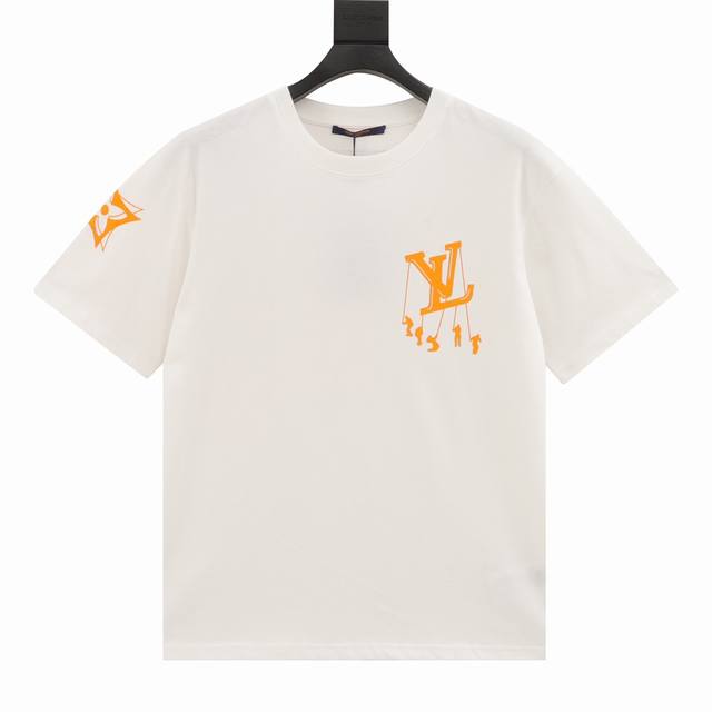 Louis Vuitton orange logo flocked short sleeves The yellow pattern on the entire