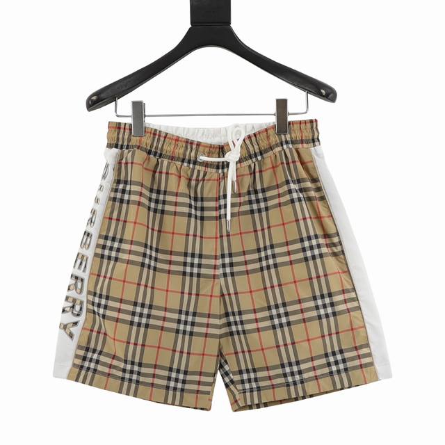 Burberry side letter check beach shorts The fabric is original and customized, f