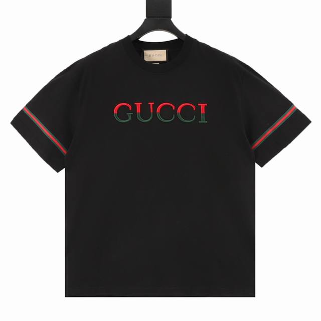Gucci red and green three-dimensional embroidered ribbon short sleeves Size:Xs-X