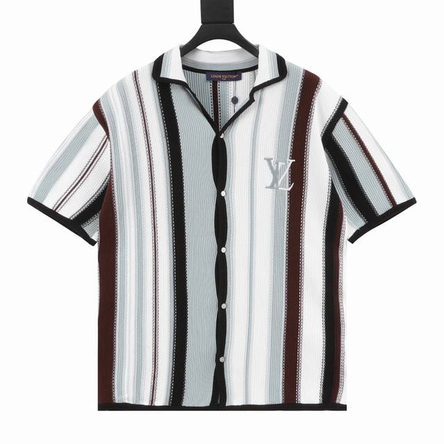 Louis Vuitton Lv vertical striped knitted suit short-sleeved shirt Authentic 159